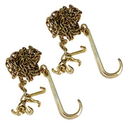 DURAFORCE (2) G70 5/16''x10' Transport Tow Chain J Hook Long Shank w/ R T J&Grab Hook