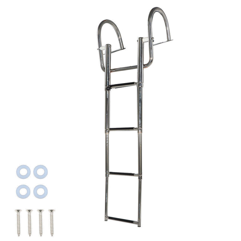 DURAFORCE 4 Steps Pontoon Boat Ladder Stainless Steel with Pedal Hand Railing Ladder