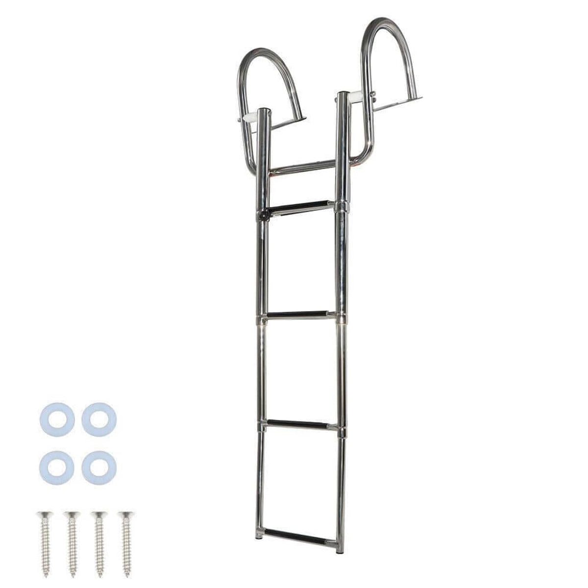 4 Steps Pontoon Boat Ladder Stainless Steel with Pedal Hand Railing La ...