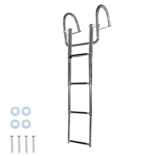 DURAFORCE 4 Steps Pontoon Boat Ladder Stainless Steel with Pedal Hand Railing Ladder