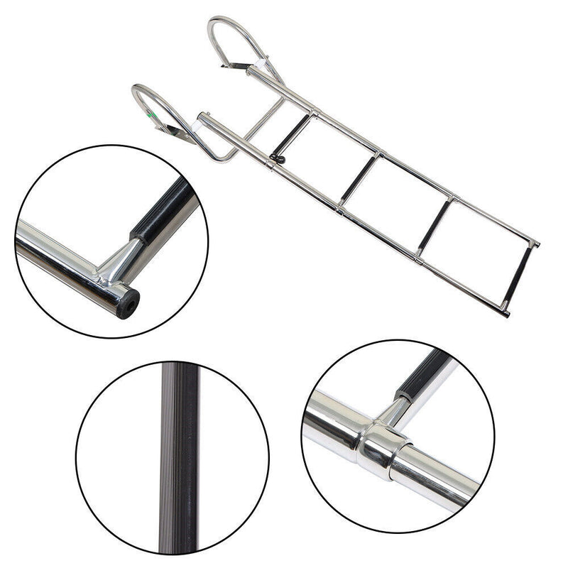 DURAFORCE 4 Steps Pontoon Boat Ladder Stainless Steel with Pedal Hand Railing Ladder