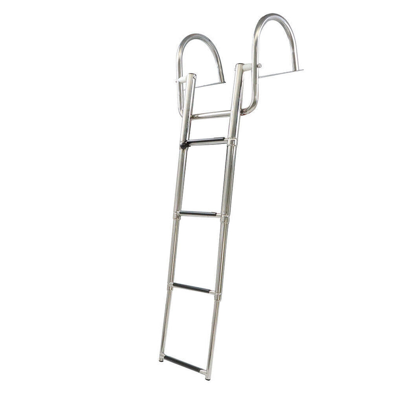 DURAFORCE 4 Steps Pontoon Boat Ladder Stainless Steel with Pedal Hand Railing Ladder