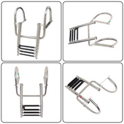 DURAFORCE 4 Steps Pontoon Boat Ladder Stainless Steel with Pedal Hand Railing Ladder