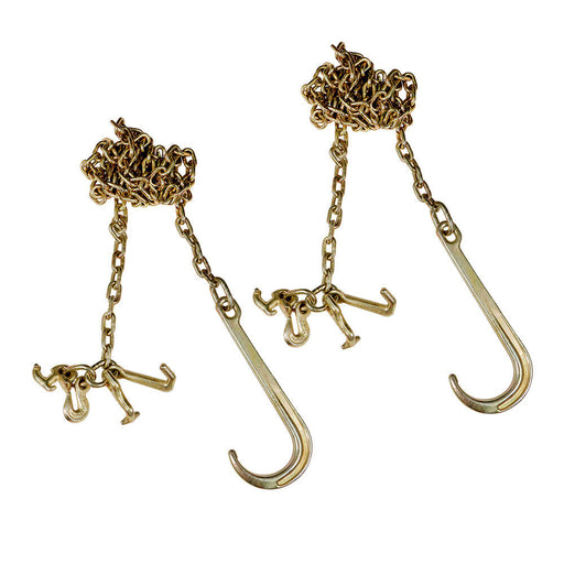 DURAFORCE 2PCS G70 5/16''x10' Transport Tow Chain J Hook Long Shank w/ R T J&Grab Hook New