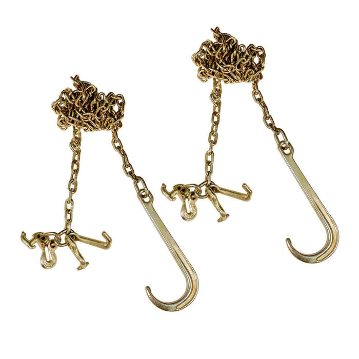 DURAFORCE 2PCS G70 5/16''x10' Transport Tow Chain J Hook Long Shank w/ R T J&Grab Hook New