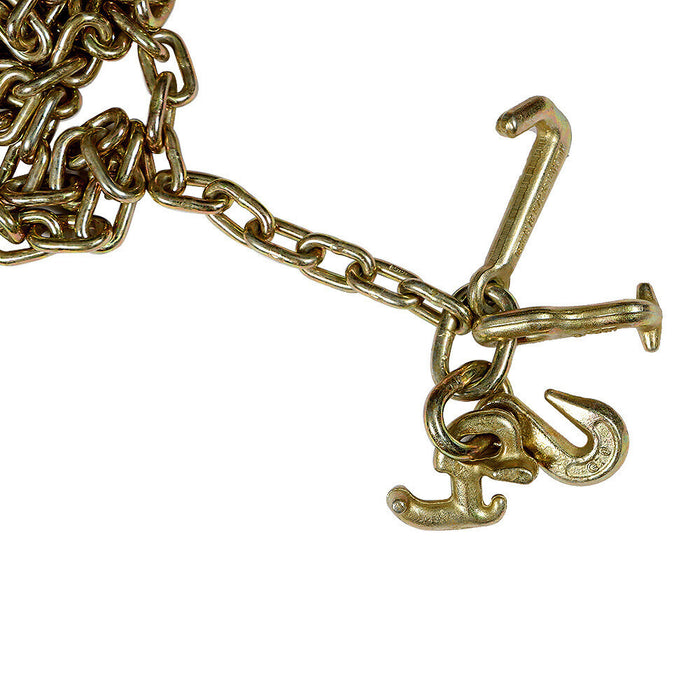 DURAFORCE 2PCS G70 5/16''x10' Transport Tow Chain J Hook Long Shank w/ R T J&Grab Hook New