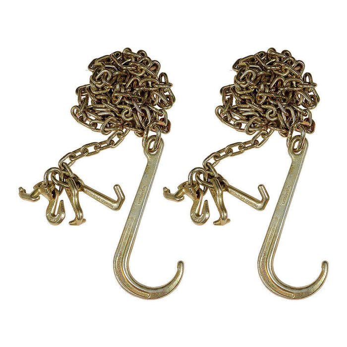 DURAFORCE 2PCS G70 5/16''x10' Transport Tow Chain J Hook Long Shank w/ R T J & Grab Hook