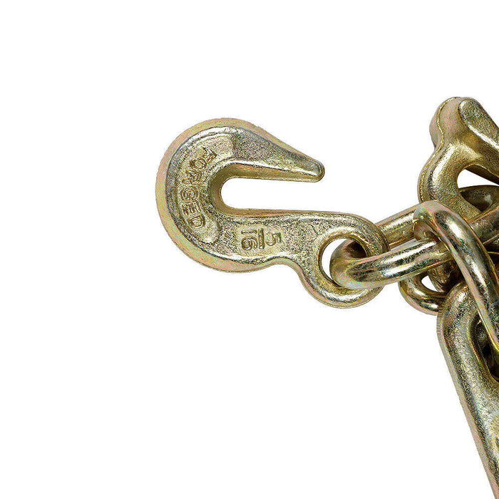 DURAFORCE 2PCS G70 5/16''x10' Transport Tow Chain J Hook Long Shank w/ R T J & Grab Hook