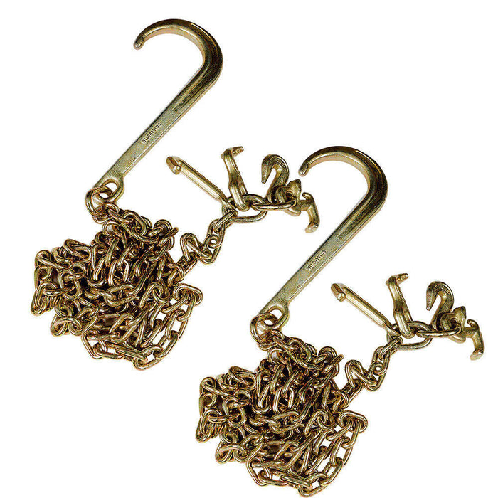 DURAFORCE 2PCS G70 5/16''x10' Transport Tow Chain J Hook Long Shank w/ R T J&Grab Hook US