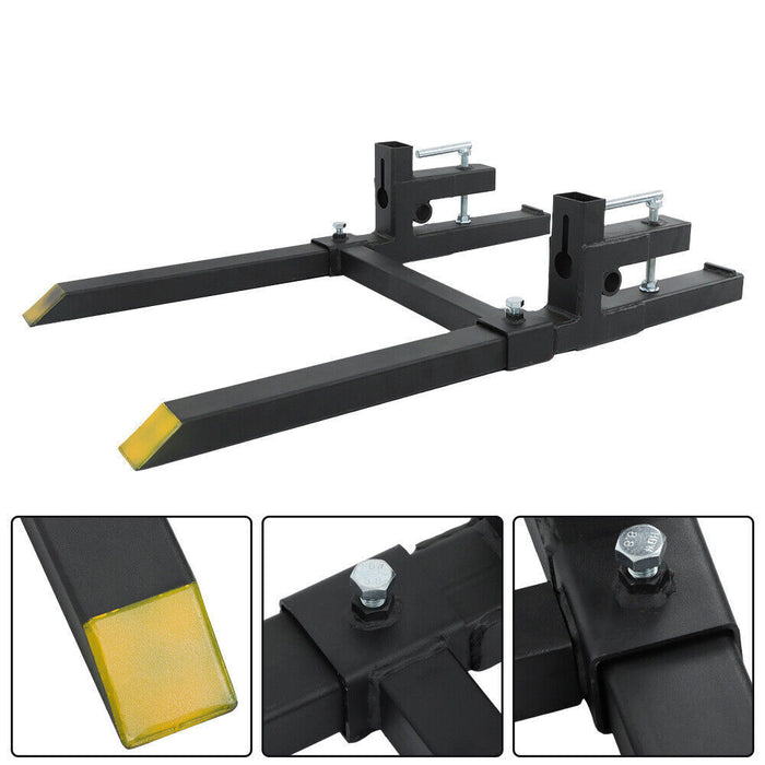 DURAFORCE Tractor Bucket Forks 43" Clamp on Pallet Forks w/ Adjustable Stabilizer Bar