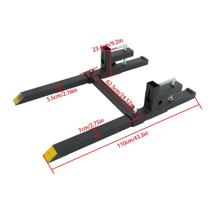 DURAFORCE Tractor Bucket Forks 43" Clamp on Pallet Forks w/ Adjustable Stabilizer Bar