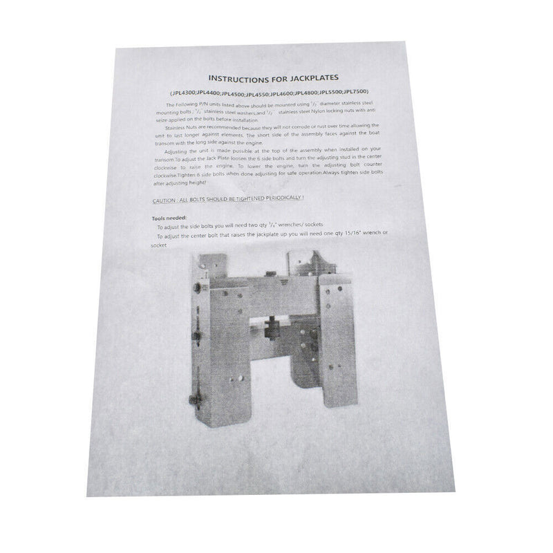 DURAFORCE Adjustable Jack Plate JPL4400 4'' Outboard Boat Aluminum Tool