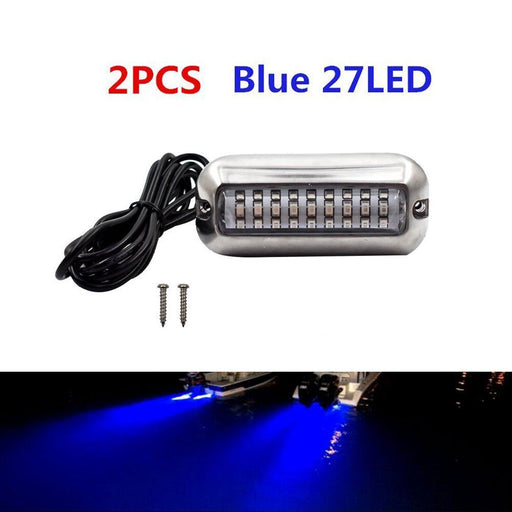 DURAFORCE 2 x BLUE 27LED Underwater BOAT for MARINE Transom LIGHT Stainless Steel Pontoon
