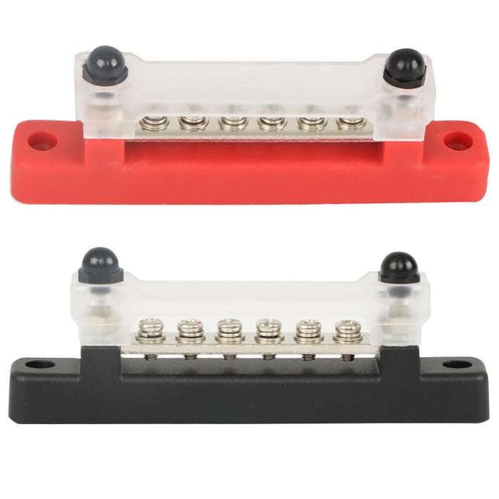 DURAFORCE 2Pcs Red & Black 48V Busbar Bus Bar Power Distribution 150A 6 Way Terminal Block