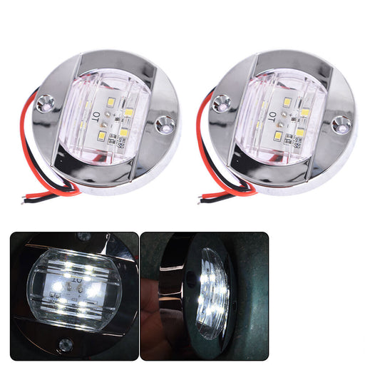 DURAFORCE 2X White Round Marine Boat LED Stern Lights Cabin Deck Courtesy Light Waterproof