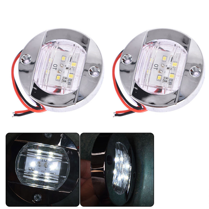 DURAFORCE 2X White Round Marine Boat LED Stern Lights Cabin Deck Courtesy Light Waterproof