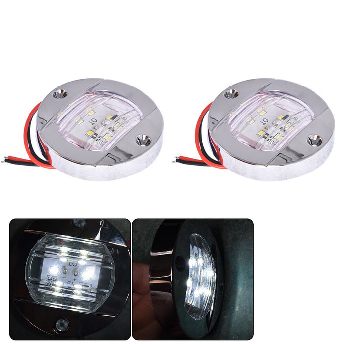 DURAFORCE 2X White Round Marine Boat LED Stern Lights Cabin Deck Courtesy Light Waterproof