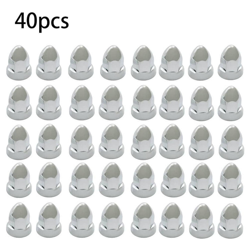 DURAFORCE Chrome Semi Truck 33mm Push-on Bullet Flanged Lug Nut Covers ABS Plastic 40 Pack