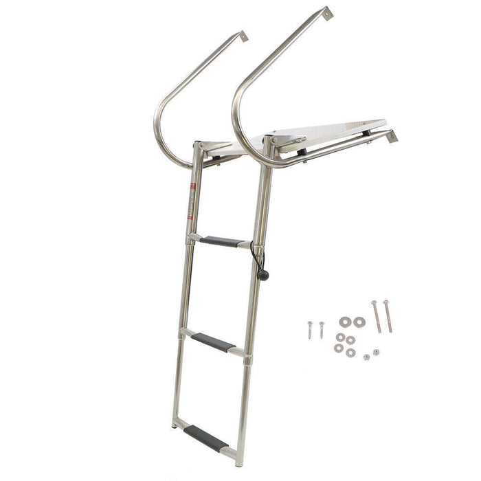 DURAFORCE 3 Step Stainless Steel Telescoping Boat Ladder With Platform 2 Handrails