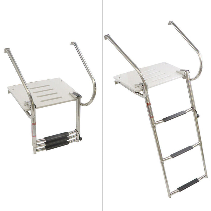 DURAFORCE 3 Step Stainless Steel Telescoping Boat Ladder With Platform 2 Handrails