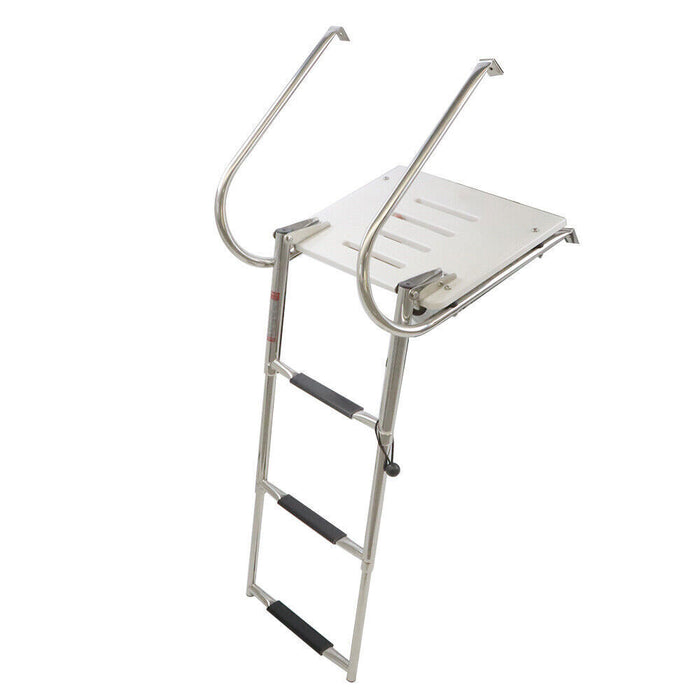 DURAFORCE 3 Step Stainless Steel Telescoping Boat Ladder With Platform 2 Handrails