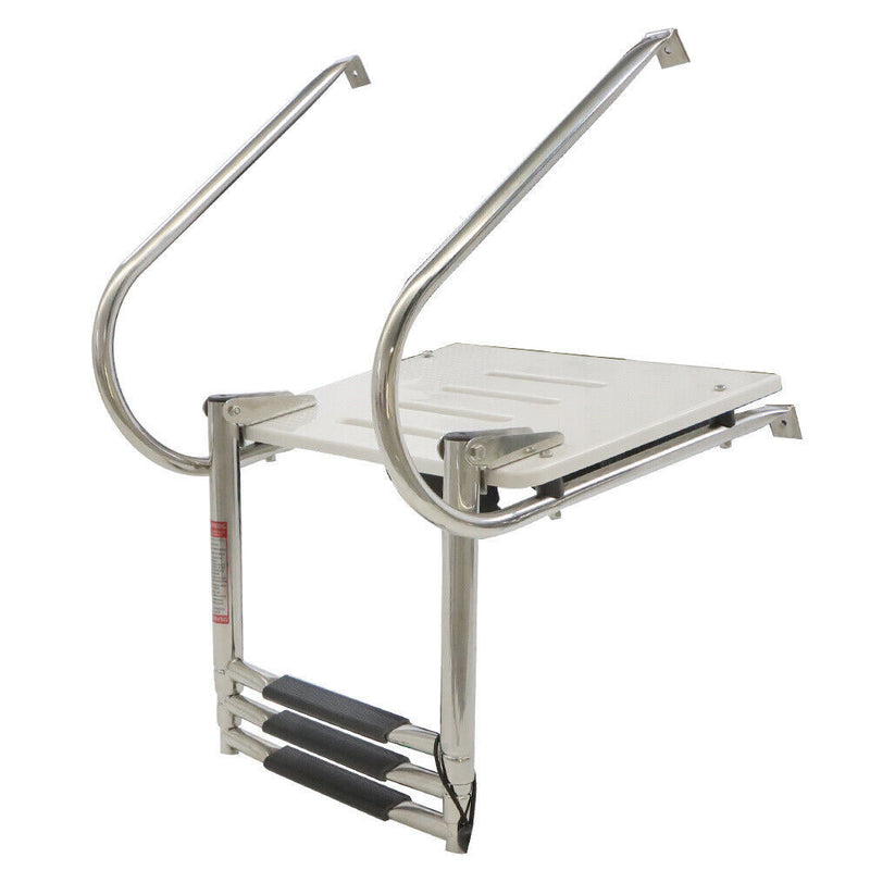 DURAFORCE 3 Step Stainless Steel Telescoping Boat Ladder With Platform 2 Handrails