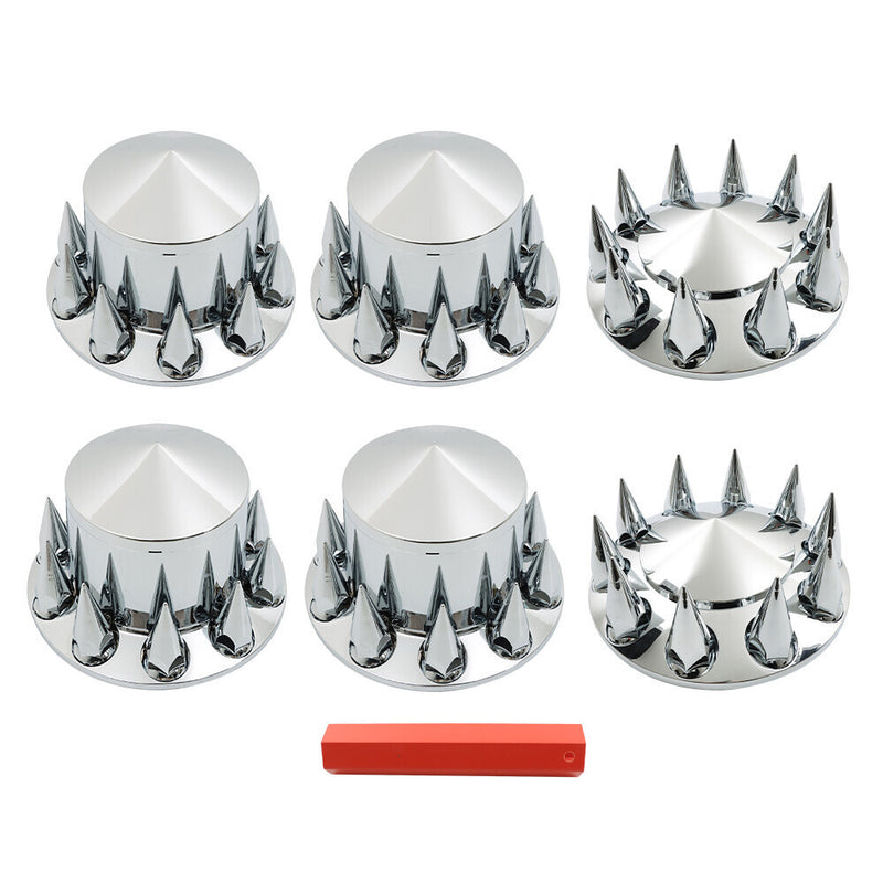 DURAFORCE Chrome Hub Cover Kit 33mm Front Rear for Semi Truck Wheel Axle Covers Spiked