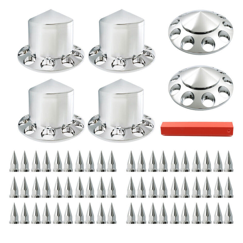 DURAFORCE Chrome Hub Cover Kit 33mm Front Rear for Semi Truck Wheel Axle Covers Spiked