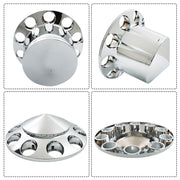 DURAFORCE Chrome Hub Cover Kit 33mm Front Rear for Semi Truck Wheel Axle Covers Spiked