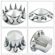 DURAFORCE Chrome Hub Cover Kit 33mm Front Rear for Semi Truck Wheel Axle Covers Spiked