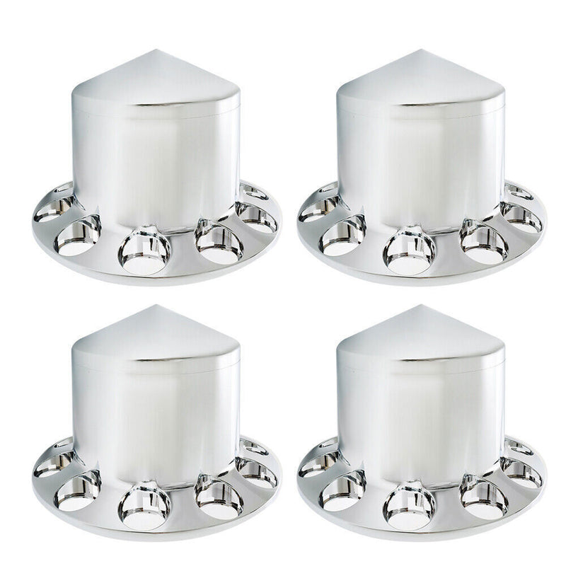 DURAFORCE Chrome Hub Cover Kit 33mm Front Rear for Semi Truck Wheel Axle Covers Spiked