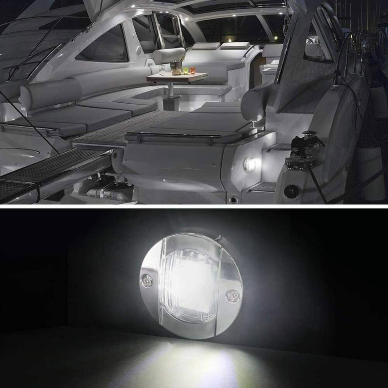 DURAFORCE 4X White 3" Round Marine Boat LED Cabin Deck Walkway Courtesy Lights Stern Light