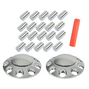 DURAFORCE Set of 2 Semi Truck Front Axle Cover Hub Cap Thread-On 33mm Lug Nuts Chrome
