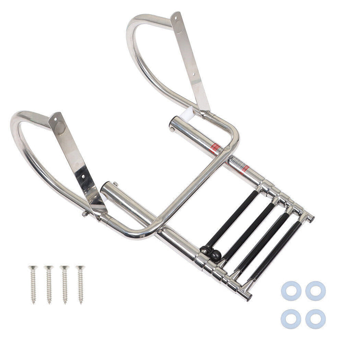 DURAFORCE 4 Steps Pontoon Boat Ladder Stainless Steel Folding Telescoping Rear Entry