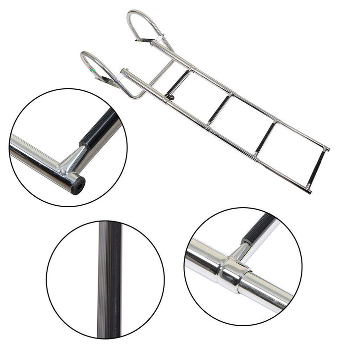 DURAFORCE 4 Steps Pontoon Boat Ladder Stainless Steel Folding Telescoping Rear Entry