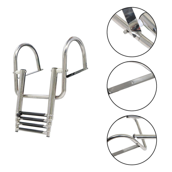 DURAFORCE 4 Steps Pontoon Boat Ladder Stainless Steel Folding Telescoping Rear Entry