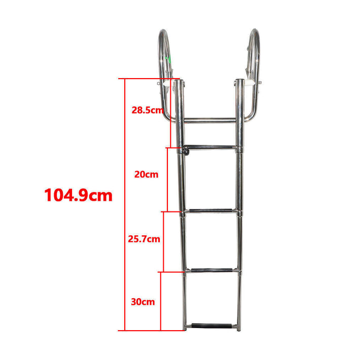 DURAFORCE 4 Steps Pontoon Boat Ladder Stainless Steel Folding Telescoping Rear Entry