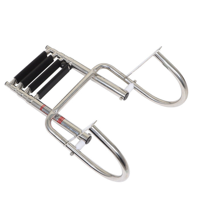 DURAFORCE 4 Steps Pontoon Boat Ladder Stainless Steel Folding Telescoping Rear Entry