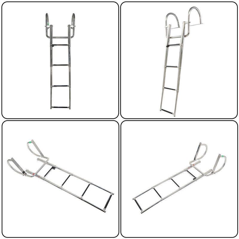 DURAFORCE 4 Steps Pontoon Boat Ladder Stainless Steel Folding Telescoping Rear Entry