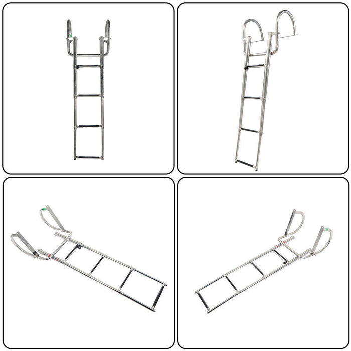 DURAFORCE 4 Steps Pontoon Boat Ladder Stainless Steel Folding Telescoping Rear Entry