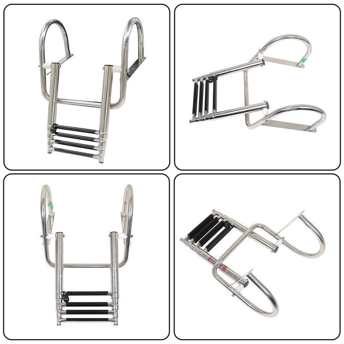 DURAFORCE 4 Steps Pontoon Boat Ladder Stainless Steel Folding Telescoping Rear Entry
