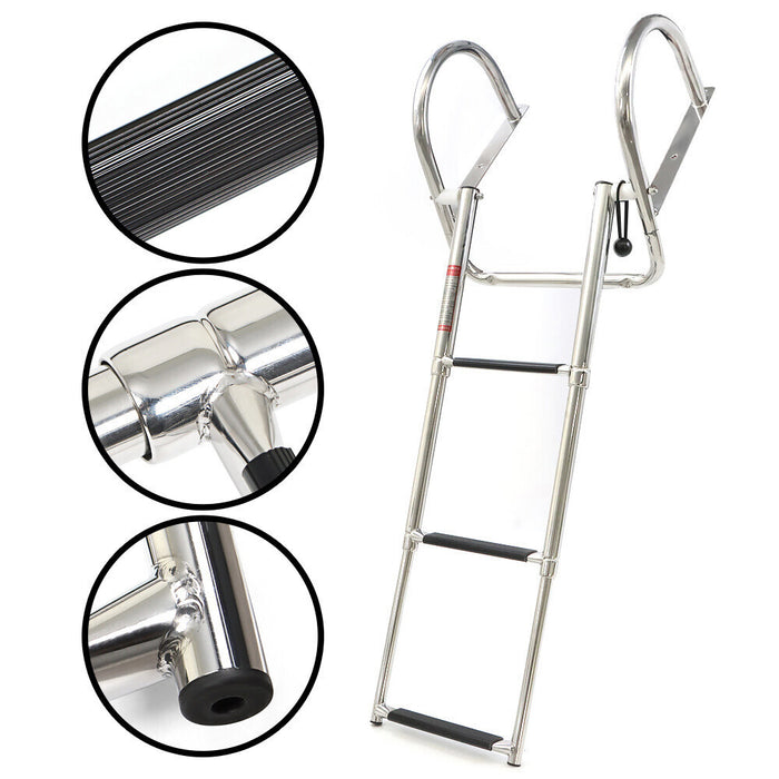 DURAFORCE 3 Steps Boat Ladder Stainless Steel in-Board Telescoping Folding Dock Ladder