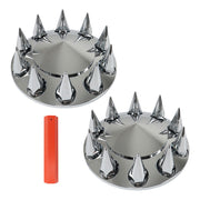 DURAFORCE ABS Chrome Front Axle Cover 33mm Thread-on Nut Covers For Semi Truck Spiked