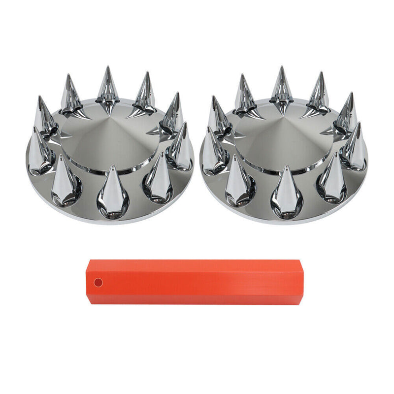DURAFORCE ABS Chrome Front Axle Cover 33mm Thread-on Nut Covers For Semi Truck Spiked