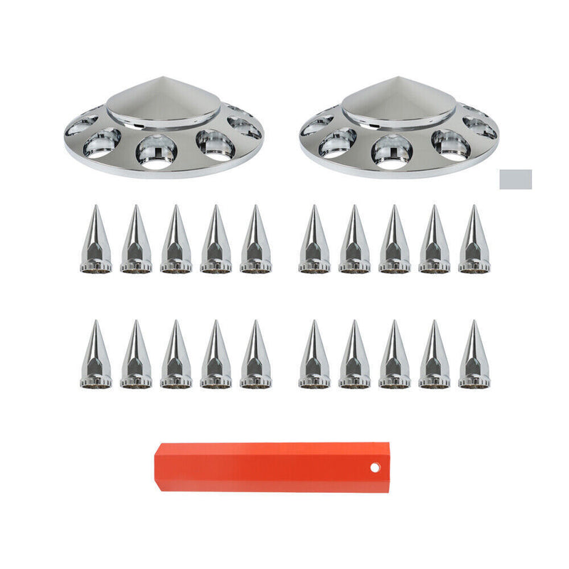 DURAFORCE ABS Chrome Front Axle Cover 33mm Thread-on Nut Covers For Semi Truck Spiked