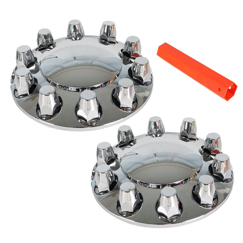 DURAFORCE Set of 2 Chrome Front Axle Wheel Cover with Hub Cap 33mm Lug Nuts for Semi Truck