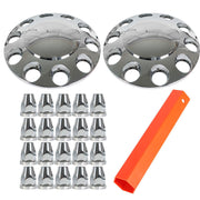 DURAFORCE Set of 2 Chrome Front Axle Wheel Cover with Hub Cap 33mm Lug Nuts for Semi Truck