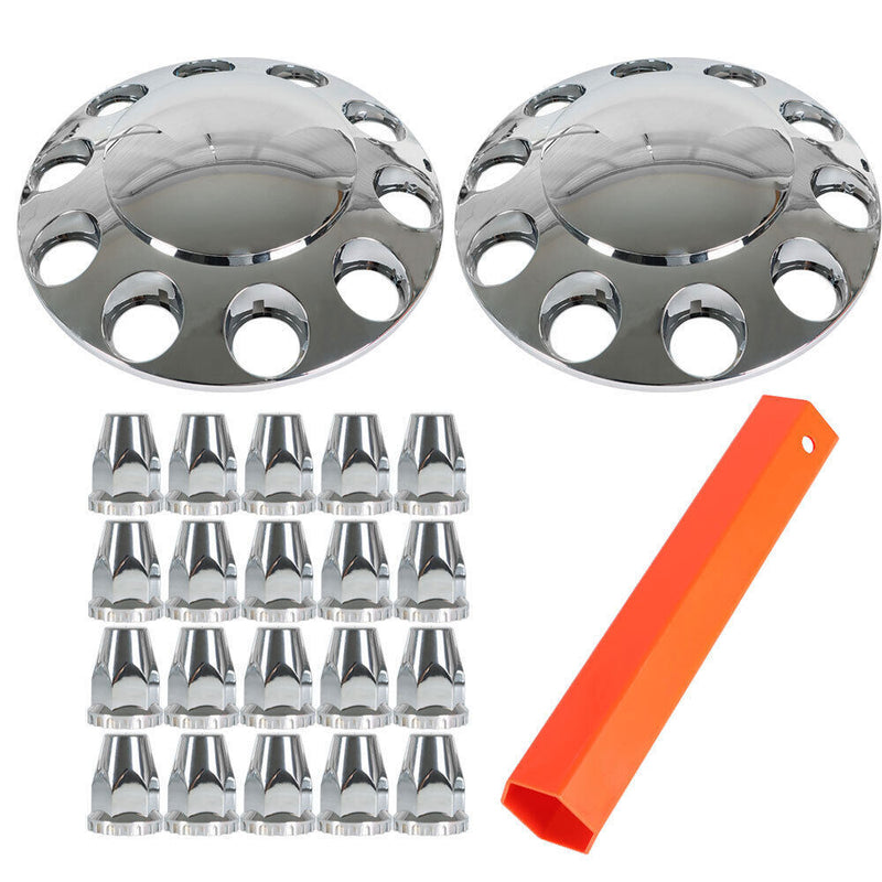 DURAFORCE Set of 2 Chrome Front Axle Wheel Cover with Hub Cap 33mm Lug Nuts for Semi Truck