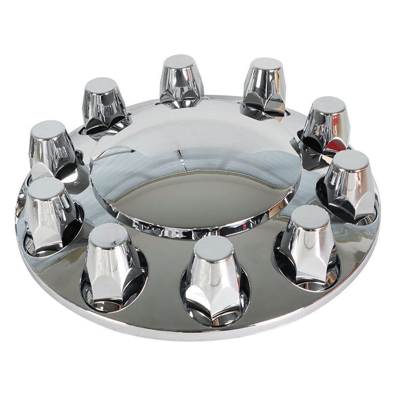 DURAFORCE Set of 2 Chrome Front Axle Wheel Cover with Hub Cap 33mm Lug Nuts for Semi Truck