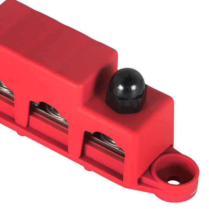 DURAFORCE 4 Way Terminal Junction Block Busbar 3/8" 250 amp 12v with Cover - Red New